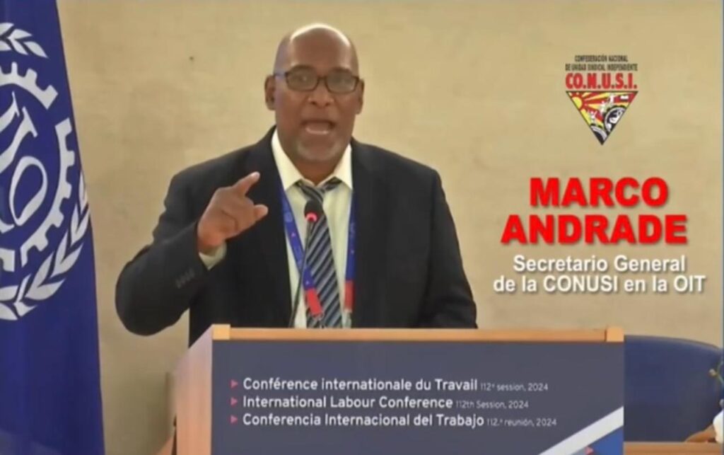 Palabras del compañero Marco Andrade representante de la ConfederaciónNacional de Unidad Sindical Independiente (CONUSI) de Panamá en la 112°Conferencia Internacional de la OIT.